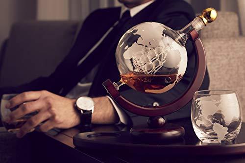 Whiskey Decanter Globe Set with 2 Etched Globe Whisky Glasses