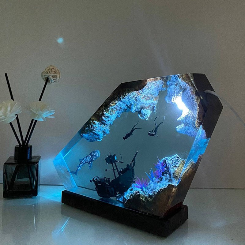 Handcrafted Oceanic Dreamscape Wood Lamp!