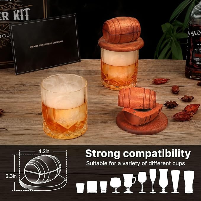 Whiskey Smoker Kit with Torch – 6 Flavors, 2 Glasses, Ice Ball Molds – Smoked Whiskey