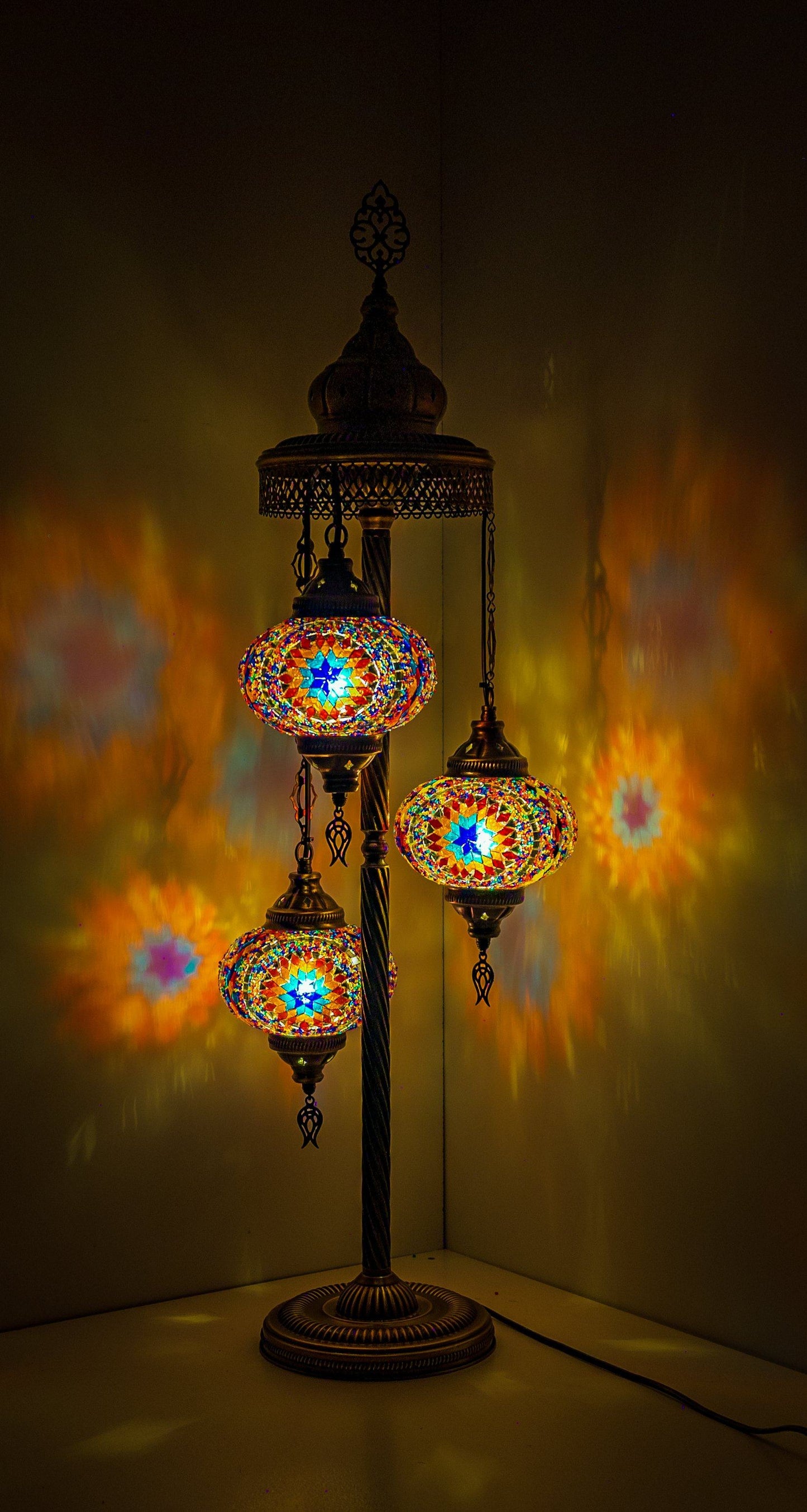 Wishicious Handmade Turkish Moroccan Mosaic Globe Floor Lamp made for US - 3 Globes