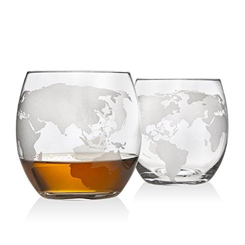 Whiskey Decanter Globe Set with 2 Etched Globe Whisky Glasses
