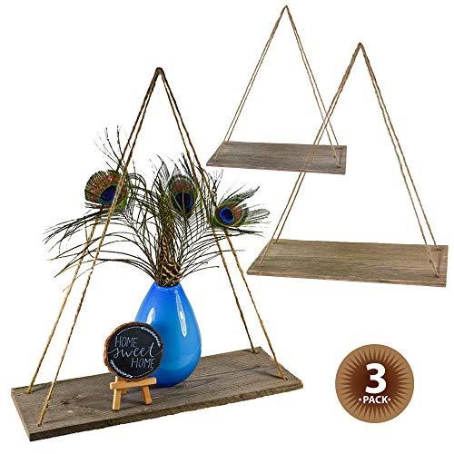 Handcrafter Hanging Swing Rope Floating Shelves, Set of 3