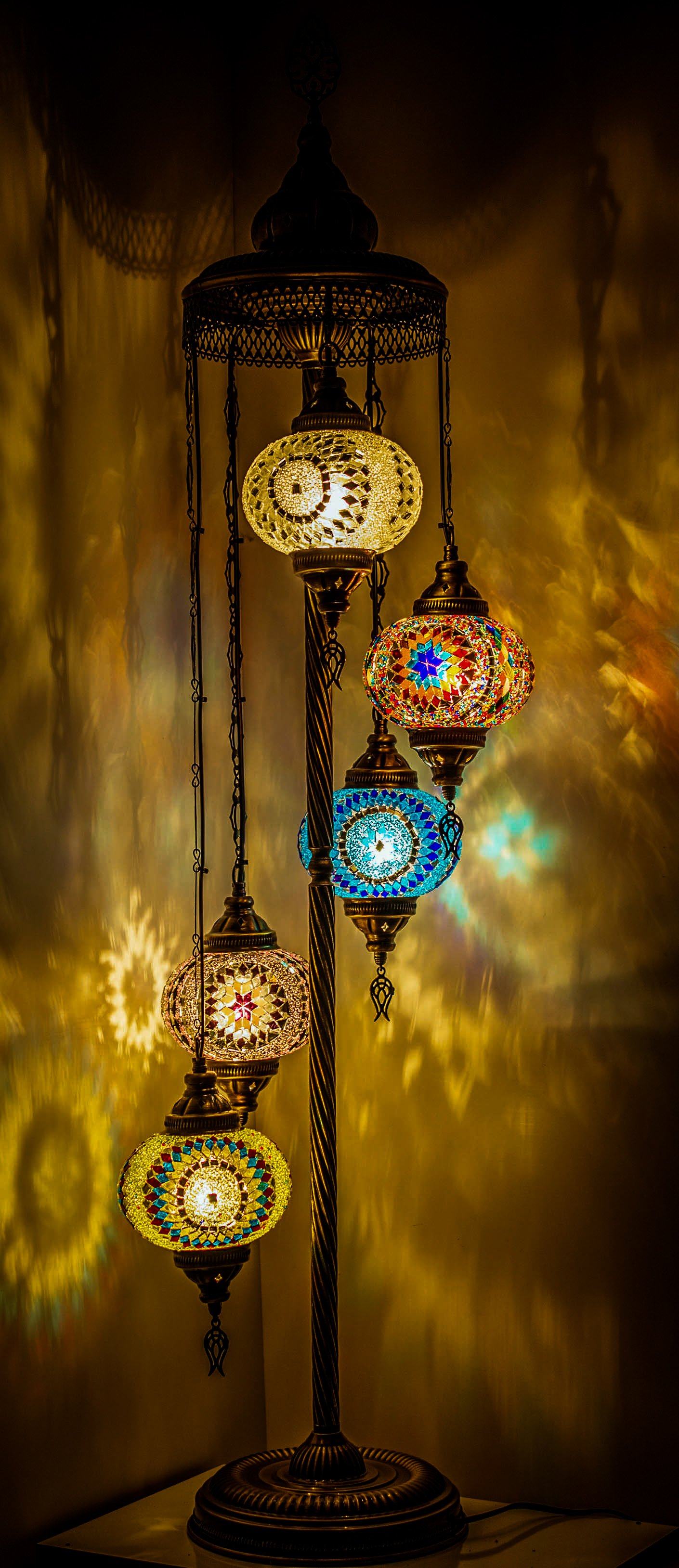 Wishicious Handmade Turkish Moroccan Mosaic Globe Floor Lamp made for US - 5 Globes