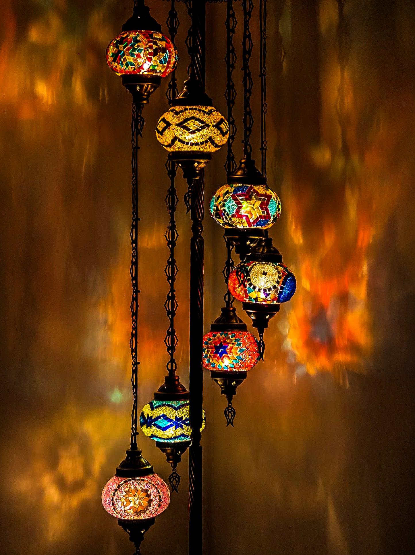 Wishicious Handmade Turkish Moroccan Mosaic Floor Lamp made for US - 7 Globes