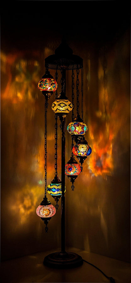 Wishicious Handmade Turkish Moroccan Mosaic Floor Lamp made for US - 7 Globes